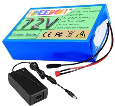 FREEDOH Batteria agli ioni di Litio 72V Batteria al Litio 72V 20Ah 30Ah 40Ah 50Ah 60Ah con Caricabatterie per Motore 1400W 2200W 2900W 3600W 4400W,72v30ah