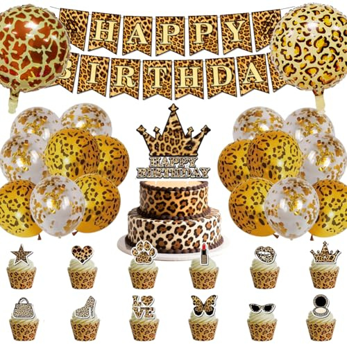 Leopard Print Party Dekoration,Beast Leopard Geburtstagsparty-Dekorationen, 32PCS Cupcake Topper Wild Geburtstag Party Dekoration für Gepard Thema Geburtstag Dekoration(Für Personen ab 14 Jahren)