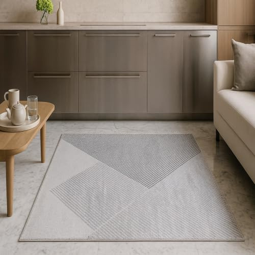 Strloepr Teppiche Gegend Wohnzimmer Schlafzimmer Esszimmer Deko Aesthetic Sofa Tisch,Neutral Grau Weiß Geometrisch Modern, Grau, 200 x 200 cm