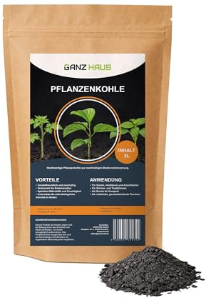 GanzHaus Pflanzenkohle Bodenaktivator Kompostbeschleuniger Wurzelaktivator - Biochar Holzkohlepulver | Aktivkohle Pulver für Pflanzen Gemüse Obst Hochbeet | Compost Bokashi Ferment (3 L)