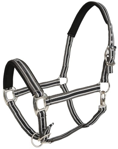 Equinate Halfter Oakley Vollblut Grau-Schwarz doppelt verstellbar mit Polsterung - Ergonomisches Stallhalfter mit weichem Nacken und Nasenbereich - Pflegeleichtes Weidehalfter