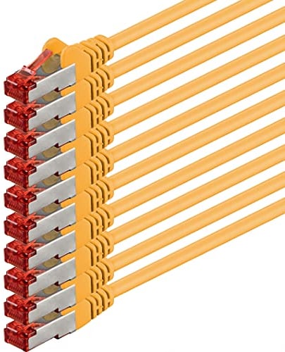 1aTTack.de - 10x 5m câble patch CAT6 S/FTP PIMF blindage CAT.6 câble réseau RJ45 câble Ethernet DSL LAN routeur commutateur modem panneau de brassage - jaune - 10 pièces