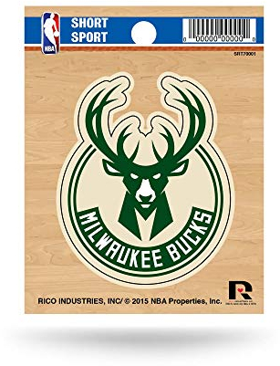 Rico Industries NBA Basketball Milwaukee Bucks kurzer Sport-Aufkleber, 9,5 x 12,9 cm, gestanztes Team-Logo, kurzer Sport-Aufkleber