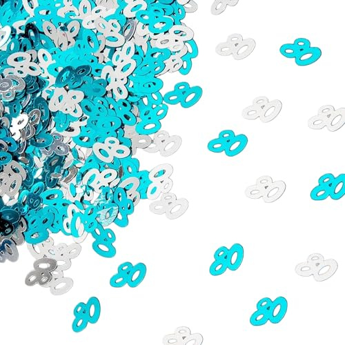 80th Birthday Confetti 14g - Blue & Silver Metallic Foil Table Scatter Sprinkles, Number 80 Party Decorations for Birthday Tables, Cards, Invitations, Gift Bags and Celebration Décor
