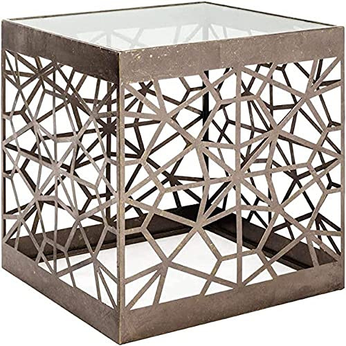 HAKU Beistelltisch Bronze Metall Couchtisch Sicherheitsglas 8 mm - Maße: B 50 x H 50 x T 50 cm Style: Art Deco