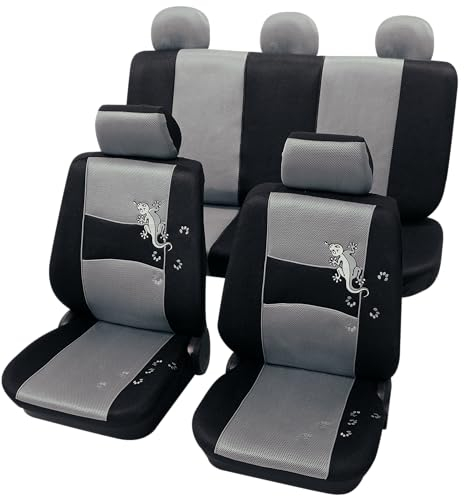 PETEX Auto Sitzbezüge Universal Komplett Set 11-teilig - Gecko grau, Eco Class mit SAB 1 Vario