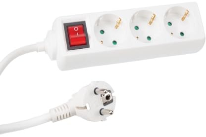 Perel Steckdosenleiste mit Schalter, 3 Schutzkontakt-Steckdosen, Kabel 3 m, 3G1.5, Innenbereich, Weiß