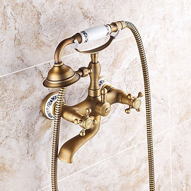 LEIT Handdusche mit Keramik Ventil zwei Griffen zwei Bohrungen für Messing antik Wasserhahn, Dusche/Badewanne Armatur enthalten