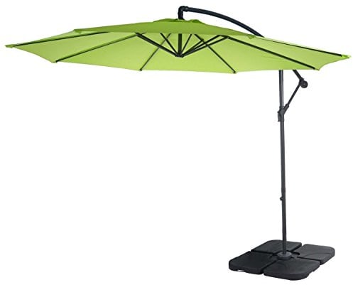 Parasol déporté semi-pro Acerra, protection contre le soleil, 3m inclinable - vert limon avec support