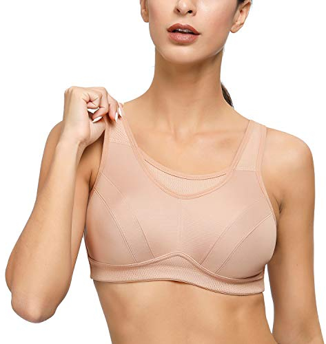 Deyllo Damen Sport BH Große Brüste starker Halt Sport-BHS Ohne Bügel für Fitness Joggen Lauf Yoga(Nude,46C / 105C)