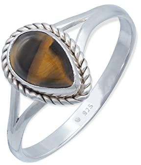 Ring 925 Silber Tigerauge brauner Stein Edelstein echt Silber Damen Sterling Silber Geschenk (MRG-113-18-(60))