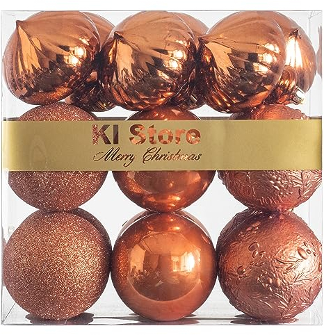 Busybee weihnachtskugeln 18 Stücke 8CM Kupfer Ornamente für Weihnachtsbaum Bronze Christbaumkugeln Weihnachtsdekoration Kugeln