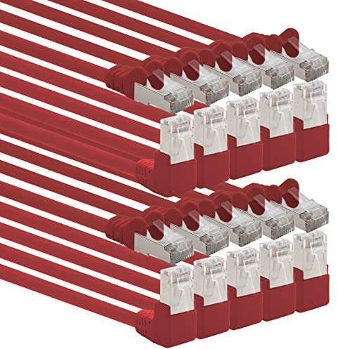 1aTTack.de 366144 Câble réseau Cat.6 angle 90 degrés 0,5m - rouge - paquet de 10 - Câble patch Cat6 (SFTP PIMF) 1000Mbit/s connecteur Rj 45-10 x 0,5m mètres rouge