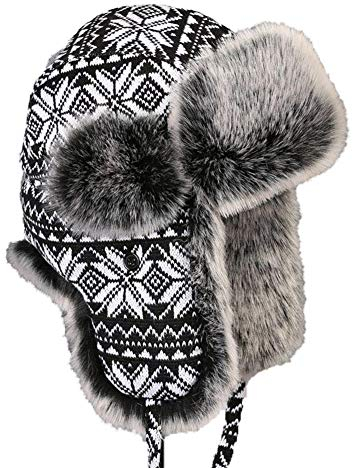 Insun Unisex Wintermütze Gestrickt Fliegermütze Pilotenmütze Russenmütze Ohrenschützer Schwarz 1 M Hut Umfang 58cm