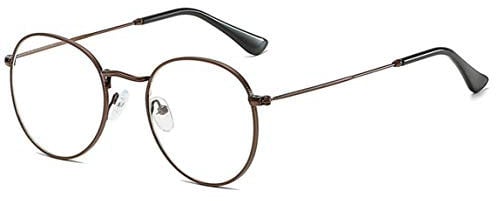 MIGOO Metal Round Eyeglasses Frame, Clear Lens, Blue Light Blocking, Brown, Unisex