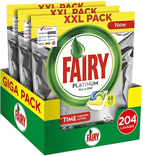 Fairy Pastillas para lavavajillas Platinum – 204 lavados – 3 paquetes de 68 lavados