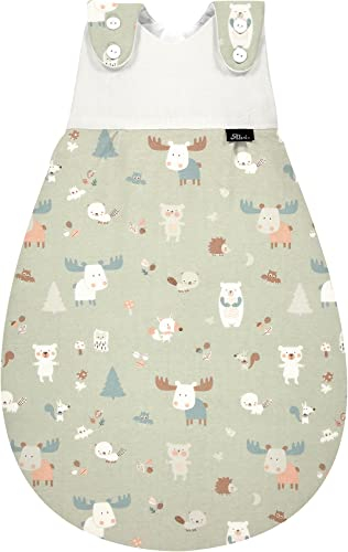 Alvi Baby Mäxchen Außensack baby forest, Schlafsack mitwachsend, Baumwoll Schlafsack mit Strampelfreiheit, Babyschlafsack, Ganzjahresschlafsack