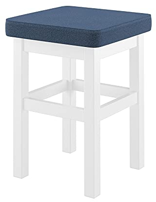 Erst-Holz Holzhocker mit verschiedenen Polsterfarben Massivholzsitz in waschweiß mit Polster V-90.71-41WP, Polsterfarbe:Navy blau
