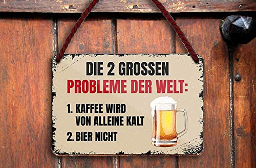 schilderkreis24 – Blechschild Lustiger Bier Spruch “2 grossen Probleme der Welt“ Deko Wein Küche Bar Theke Biergarten Stammtisch Kneipe Humor witzige Geschenkidee Geburtstag Weihnachten 28x12 cm