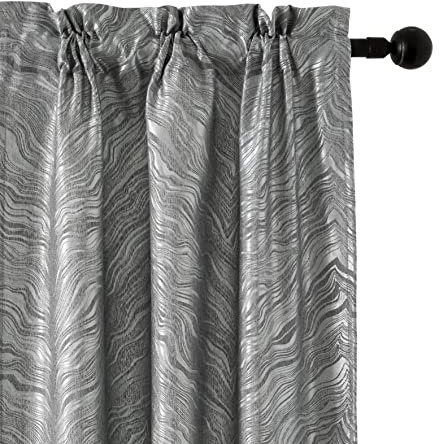GIRASOLE Coppia Tende Oscuranti Fantasia Onde Effetto Metallizzato Tenda Isolante per Soggiorno Camera Ufficio Balcone Porta Finestra 2 Pannelli con Tasca (Argento, 70x150cm)
