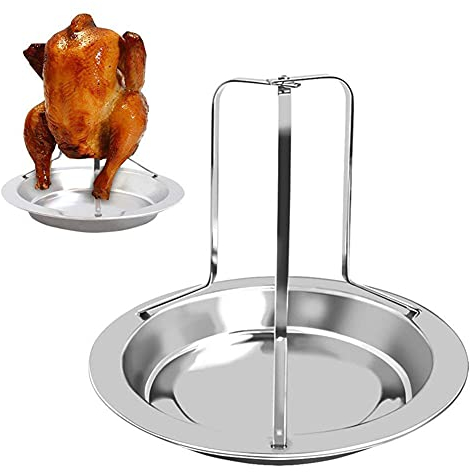 Chicken Roaster,Stainless Steel Grill Chicken Holder ,BBQ Folding Rack Beer Can with Drip Pan for Whole Chicken,Detachable Roasted Plate Accessories Folding Chicken Roaster Rack Oven Smoker and Grill
