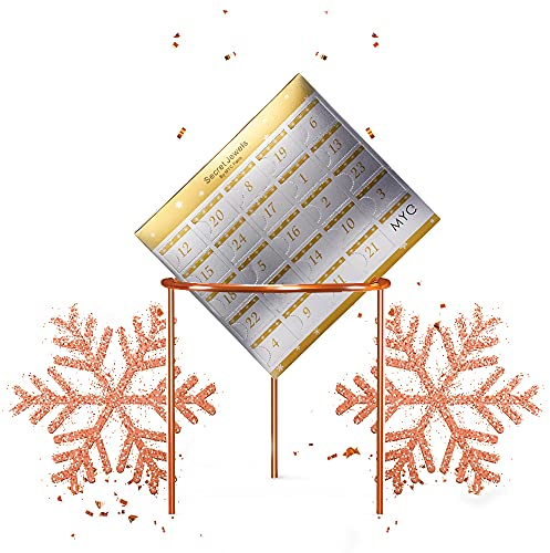 MYC-PARIS - Adventskalender 24 Überraschungen - Roségold Finish - Ohrringe + Armbänder + Ring + Anhänger + Halskette - Weihnachten