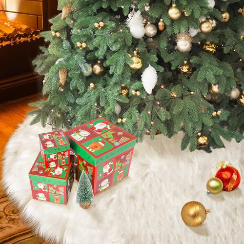 120 cm Gonna Albero di Natale, Bianco Tappeto Albero di Natale, Gonna dell'albero di Natale, Tappeto albero di natale Peluche Lusso, Decorazioni Albero di Natalizio Grande Soffice Gonna Tappetino