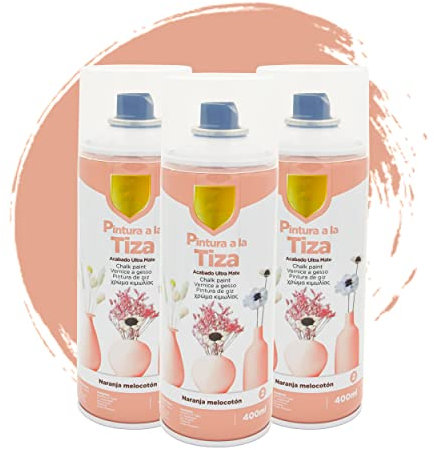 BESCH Pintura Spray 400ml a la Tiza Chalk Paint Acabado ultra Mate para Metal/Madera/Plástico(Naranja melocoton Mate,400 ml (Paquete de 3)
