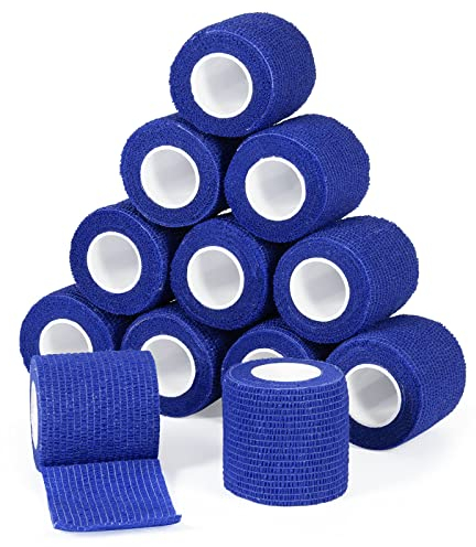Haftbandage Verband Selbstklebender 5cm x 4,5m, Fixierbinde Selbsthaftend Kohäsive Bandage für Erste Hilfe Dog Tierarztwickelband Sport Elastische Binde für Handgelenk, Füße (Blau,12 Rollen)