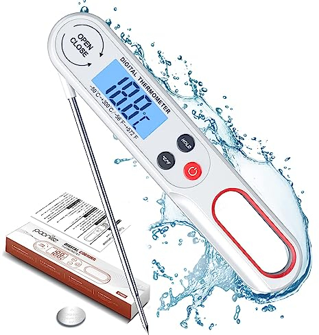 Digital Meat Thermometers for Air Fryers Cooking, Food Thermometer Instant Read BBQ Cooking Thermometer with Foldable Long Probe and Backlight Screen Magnetic Back for Kitchen,Milk(Battery Included)