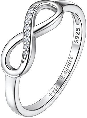Suplight Ring 925 Sterling Silber Damen Vorsteckring Zirkonia Infinity ewigkeitsring mit Gravur Personalisierter Silberschmuck Größe 62