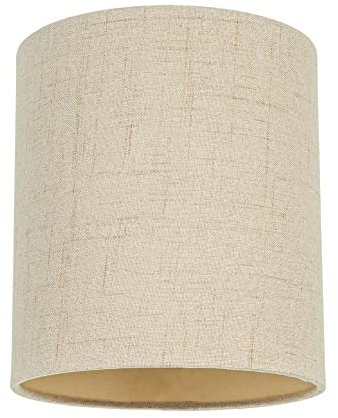 Contemporary and Sleek Taupe Linen Fabric Small Cylindrical Lamp Shade 60w Maximum | 16cm Width | for Table Lamp, Wall or Pendant Light Fitting | Inner Satin Lining by Happy Homewares