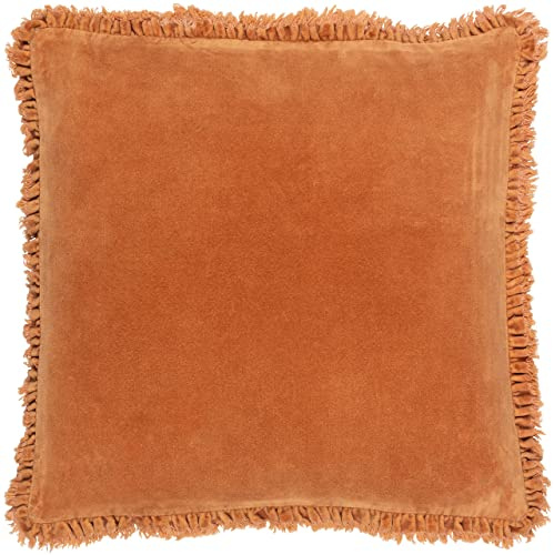 Yard Bertie Washed Cotton Velvet Feather Filled Cushion (Rust, 45 x 45 cm) | Soft Velvet Relaxed Style Decorative Pillow
