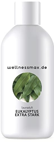 wellnessmax Sauna Aufguss Eukalyptus, extra stark mit 100% natürlichen ätherischen Ölen. Eukalyptus, Menthol. Natürliches Sauna-Aufguss-Mittel Saunaaufguss zum wohlfühlen (250 ml)