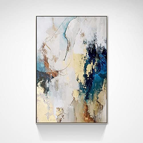 Acrylbilder Auf Leinwand Handgemalt, Vintage Dunkelblaue Farbe Textur Goldfolie Minimalistisch Moderne Abstrakte Kunstwerke Rahmenlose Original Handgemalte Ölgemälde Auf Leinwand Wandkunst Für W