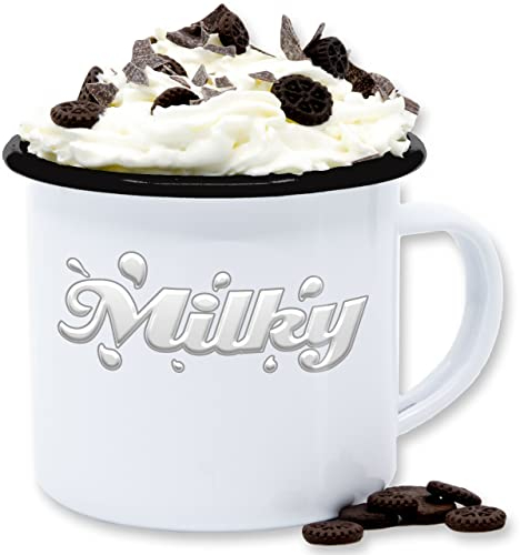Emaille Tasse Blechtasse - Karneval Fasching Tassen - Schoki & Milky Partner Kostüm - Schokoladen-Riegel Chocolate Riegel Schoki Schokoriegel Milk Schokoladenriegel Karnevalumzug - 300 ml - Weiß