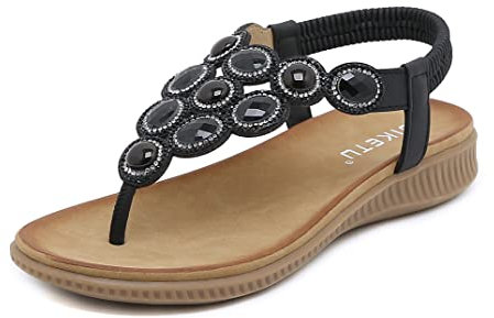 SMajong Sandali Donna Estive Bohemia Pantofole Bassi Comode Sandali Piatti Infradito da Spiaggia Ciabatte Antiscivolo Punta Aperta Scarpe Nero 39 EU