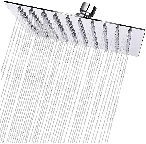 Soffione Doccia a Pioggia in Acciaio Inox, 20 x 20 CM, 8 Pollici Docce Fisso Quadrato, Acciaio, Cromo, ugello anti-otturazione