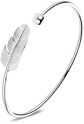 Abeillo Versilbert Feder Armreif Armband Einstellbar, Fidget Armband Armreif Schmuck ,Elegantes Federarmbandfür Frauen Mädchen Damen Geburtstag Valentinstag Neujahrs Geschenk