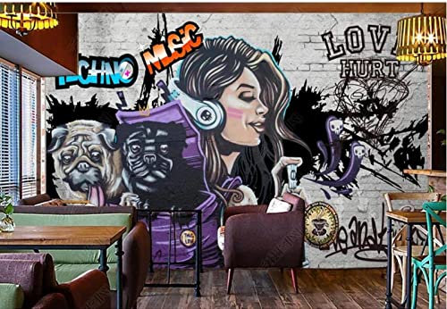 FLOOTS 3D Background Wall Bedroom Mural Wallpaper Beauty and Dog Graffiti Bar Background Wall Wallpaper Living Room-400Cmx280Cm