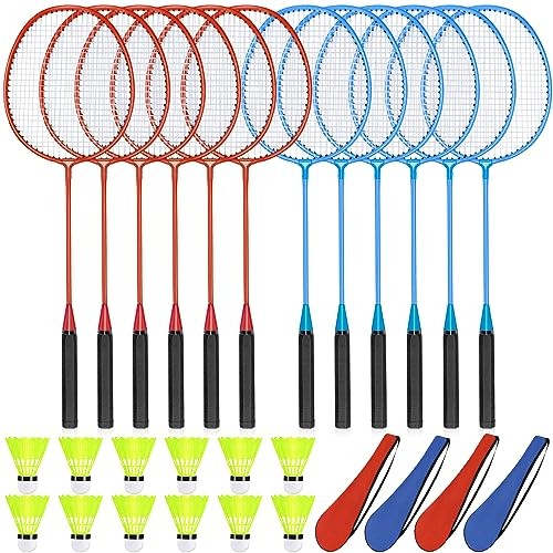 12 Pc Badminton Racket Set, 12 Pack, Red, Blue