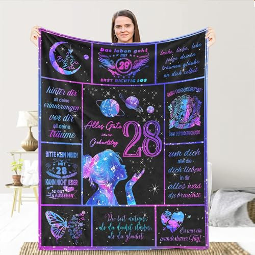 LDFHOIN Geburtstag 28. Geschenke Kuscheldecke für Meine Tochter, An Meine Tochter Personalisierte Decke von Mama und Papa, Eltern für Tochter Deutsche Nachricht Briefdecke 150x220cm