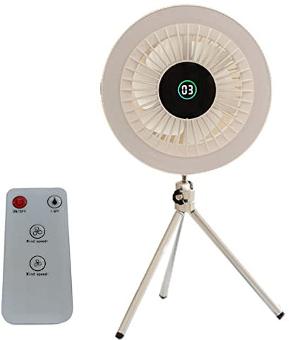 Ventilatore da soffitto con telecomando da 4000 mAh con luce LED + treppiede ventilatore da campeggio per campeggio dormitorio comodino telecomando ventilatore da soffitto ventilatore da appendere per