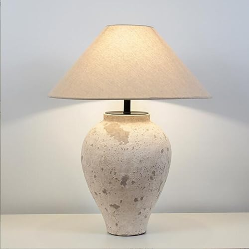 SXYSXYSXY Vintage Japanischer Stil Tischleuchte Keramik Nachttischlampe Tischlampe Minimalismus Schlafzimmer Wohnzimmer Mit Stoffschirm E27*1 für Hotel Café Dekorative 50 * 54cm