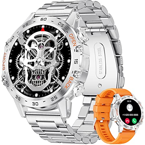 LIGE Militärische Smartwatch Herren mit Telefonfunktion,1.39'' HD Touchscreen Smart Watch Herren mit 100 Sportmodi Fitnessuhr mit Herzfrequenz Schlafmonitor SpO2 Schrittzähler, 5ATM Wasserdicht,Silber