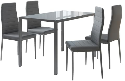 Vicco Set de Mesa de Comedor Grand, Gris, 120 x 75 cm Juego de 4