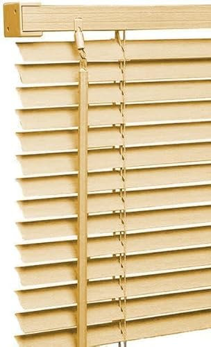 Natural PVC Wood grain Effect Venetian blinds - Metal Headrail & Fittings - 25mm Thin slats Trimmable Easy fit - window Treatment Shutters - Home Offices Blind (Width 195cm x Drop 150cm)