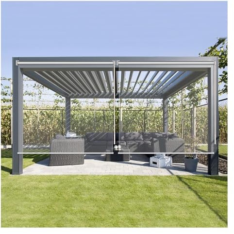 Transparente Vinyl-Rollläden Transparentes PVC-Rollo, Transparenter, Wasserdichter Rollo Mit Beschlägen, Regensicherer Pergola-Vorhang For Den Außenbereich, Winddicht, Staubdicht, For Fenster, Balkon,