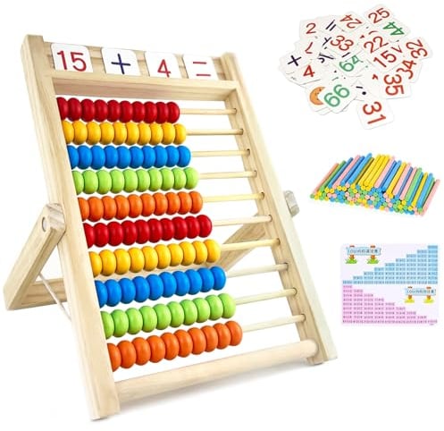 Diompirux Cadre de Comptage avec 100 Baguettes de Comptage, boulier règle à calcul avec 100 Cartes Numériques, Boulier Abaque Enfant Bois, Cadeau Jouet Éducatif pour Les Enfants à Partir de 3 Ans