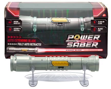 POWER SABER - Rouge - Sabre Laser pour Enfants dès 6 ans - Extensible et Rétractable Automatiquement - Jouet Laser Lumineux Réaliste - Combat Intergalactique - 30cm/ Déployé 89 cm - Boite Fenêtre